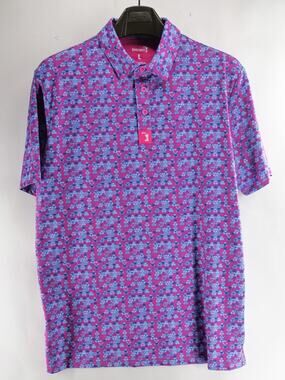 Bogey Bros Men L Golf Polo Shirt Pink Blue Geometric Mermaid Scale Performance